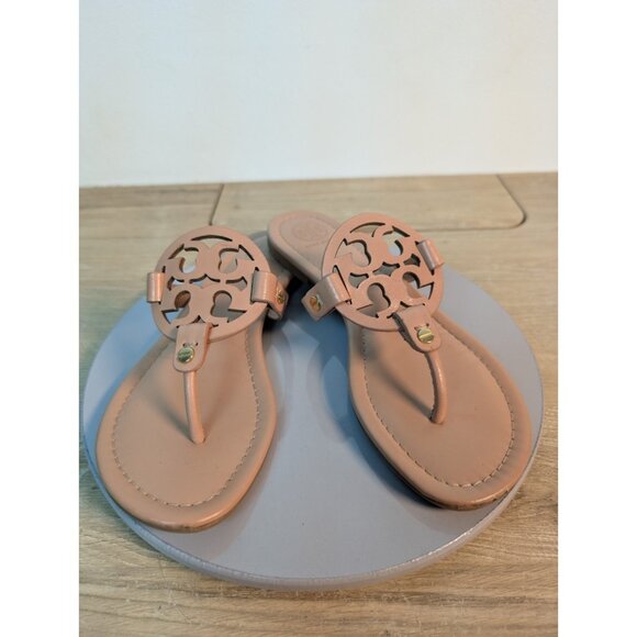 Tory Burch Shoes - Tory Burch Patent Leather Miller Sandals Tan Size 7.5 Beige Tan Neutral Flip